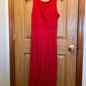 by & by Red Lace Midi Sheath Dress